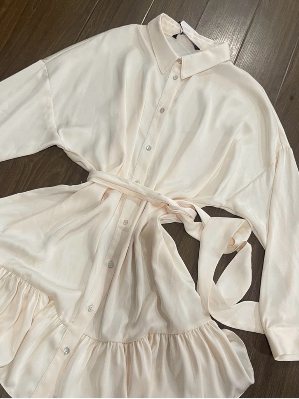 Zara White Ruffle-Hem Shirt Mini Dress - Picture 6 of 12
